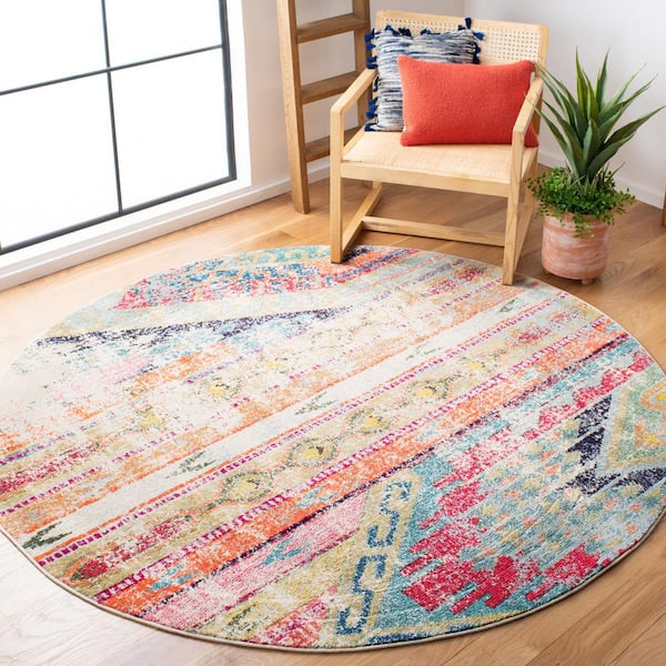 Monaco Multi 9 ft. x 9 ft. Round Distressed Area Rug