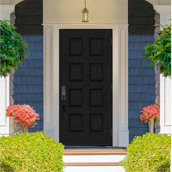 Regency 42 in. x 80 in. 8-Panel LHOS Onyx Stain Mahogany Fiberglass Prehung Front Door