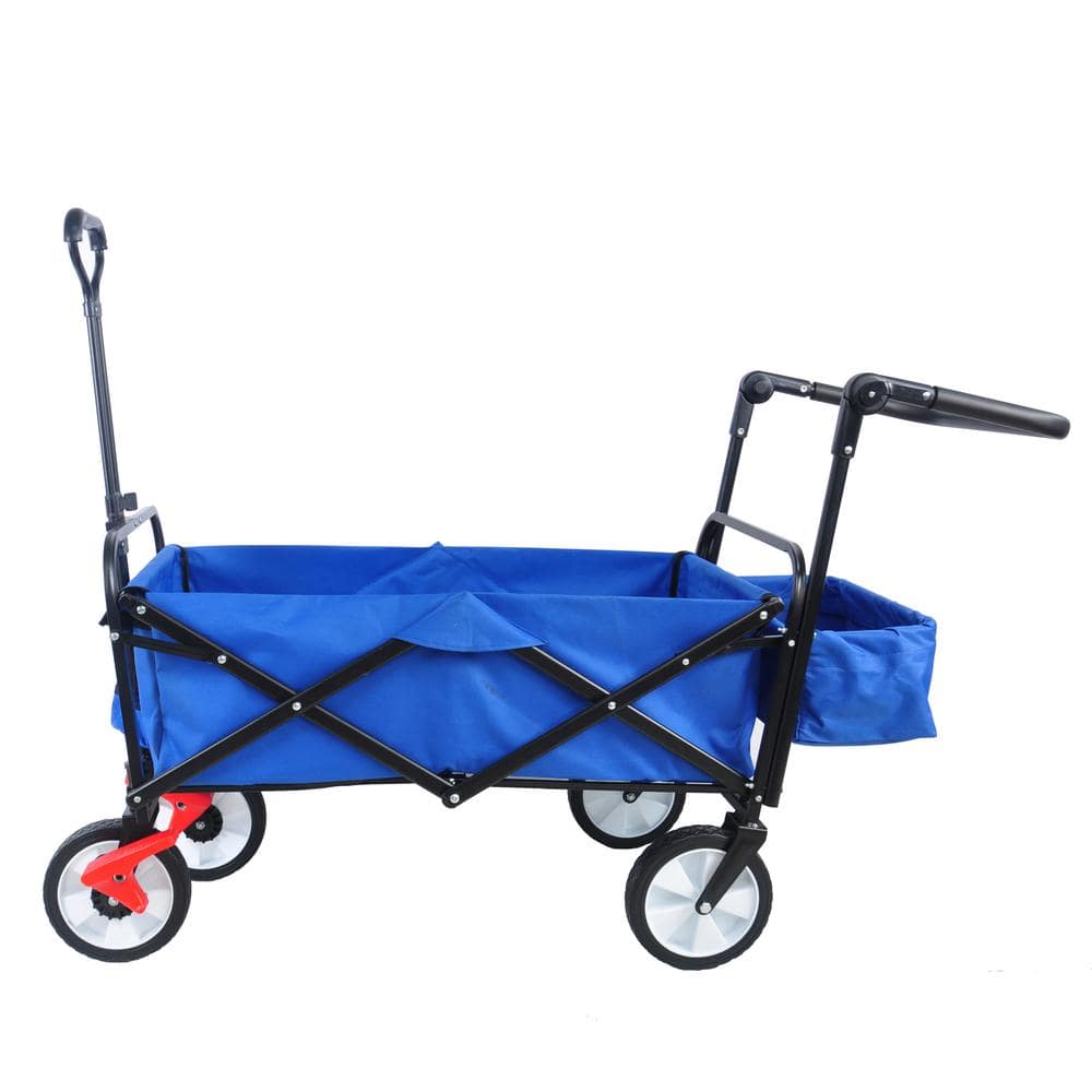 4 cu. ft. Blue Fabric Outdoor Folding Utility Wagon Garden Cart with Drink 