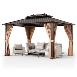 10 ft. x 13 ft. Patio Double-Roof Hardtop Gazebo with Galvanized Steel Roof Aluminum Frame