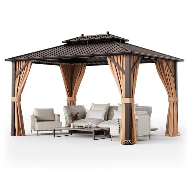 Gymax 10 ft. x 13 ft. Patio Double-Roof Hardtop Gazebo with Galvanized Steel Roof Aluminum Frame