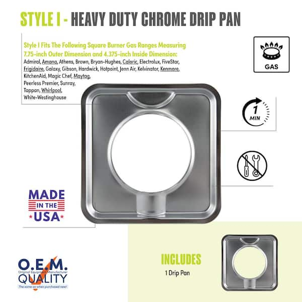 7.75 in. Gas Square Drip Pan in Chrome