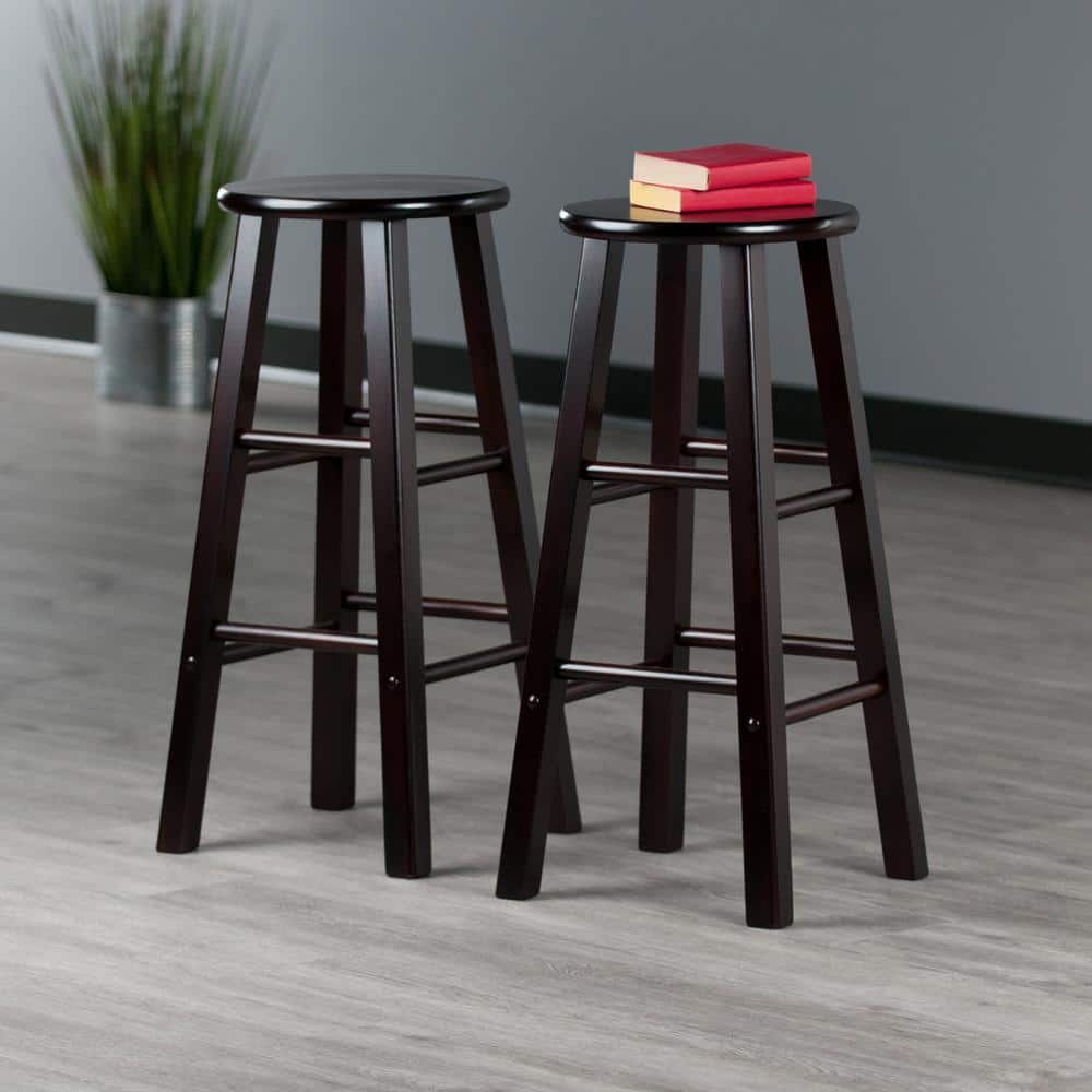 Espresso Industrial Solid Wood Bar Stools Set of 2