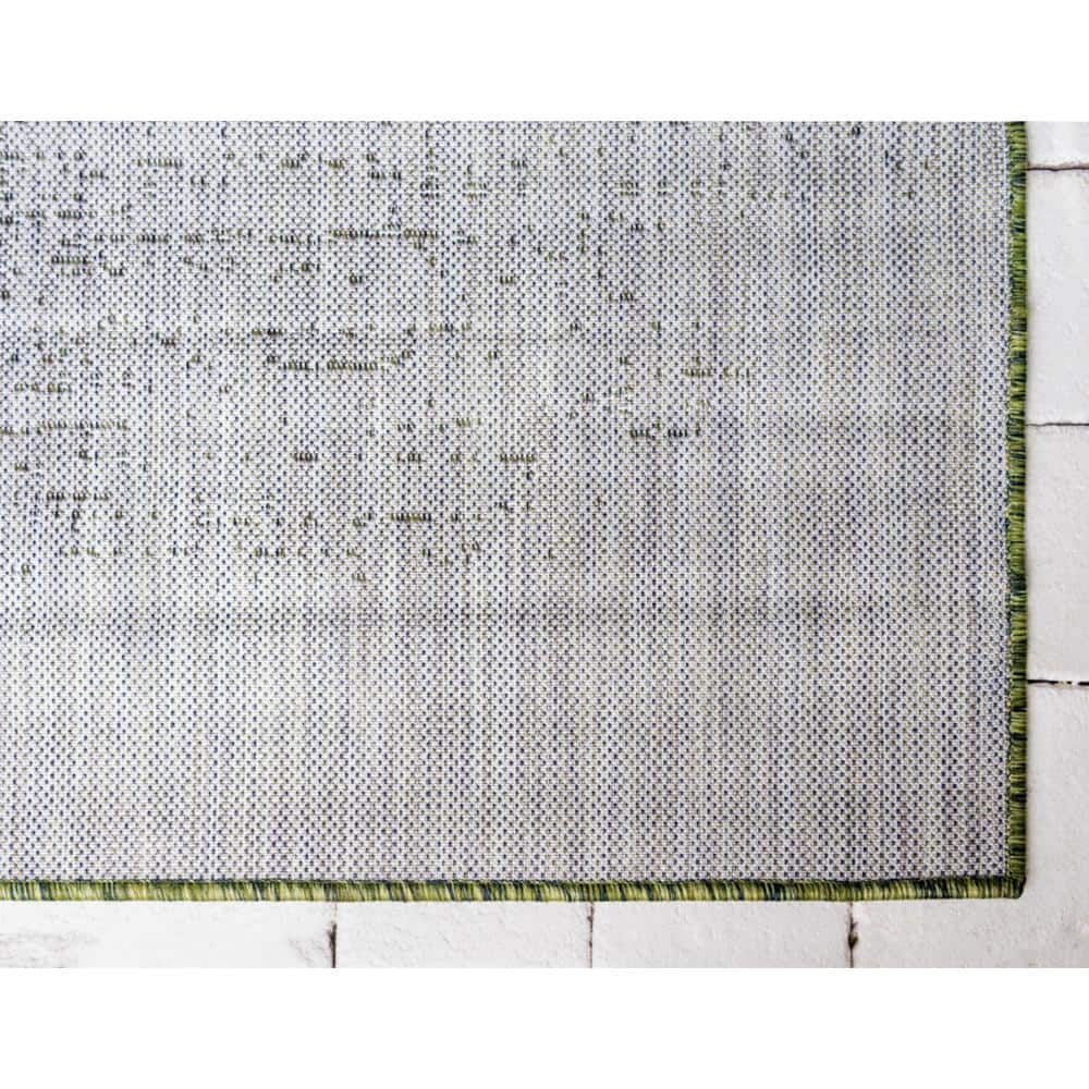 Modern Abstract 9' x 12' Gray and Green Synthetic Outdoor Rug