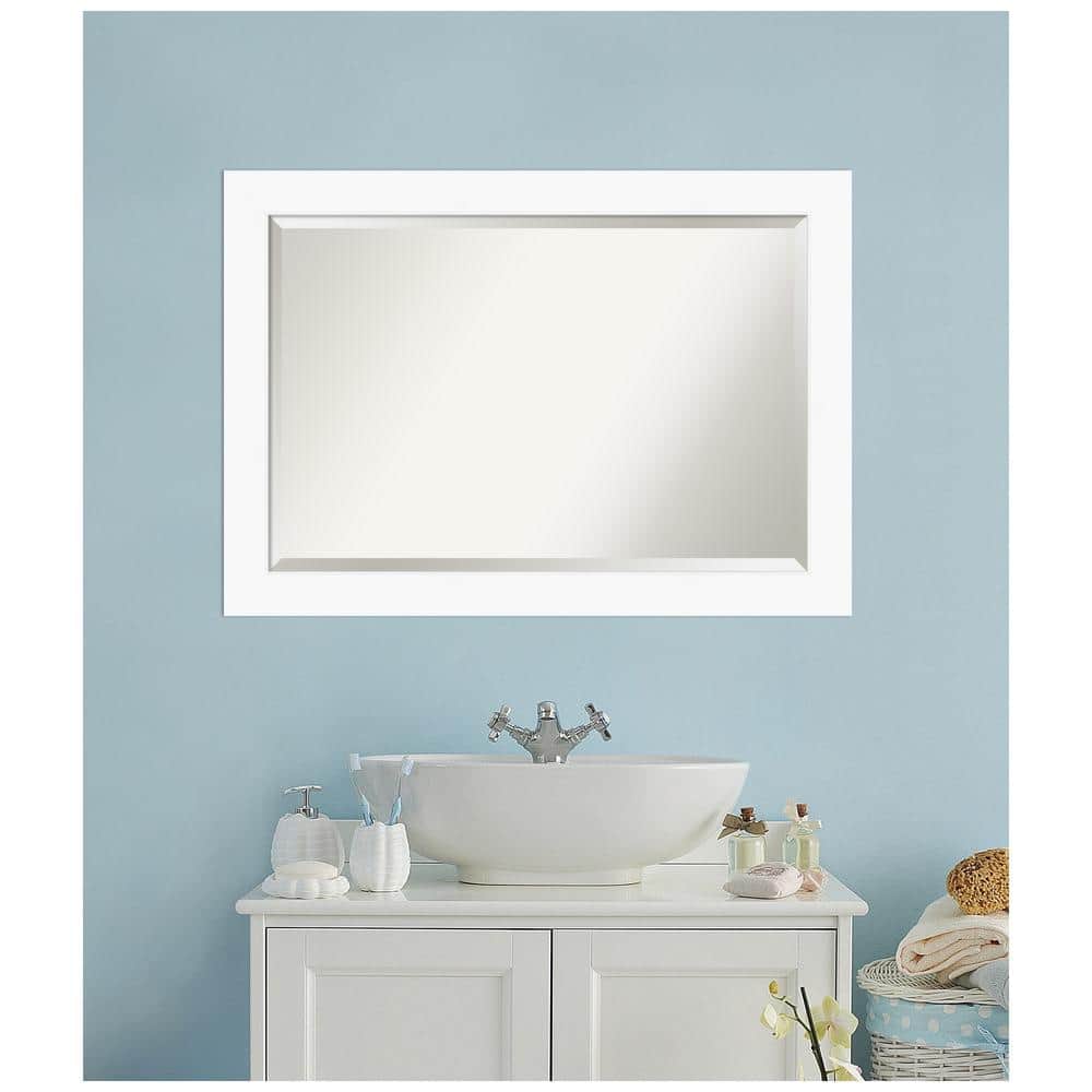 Cabinet White Beveled Glass Bathroom Wall Mirror, 41 x 29 Inches