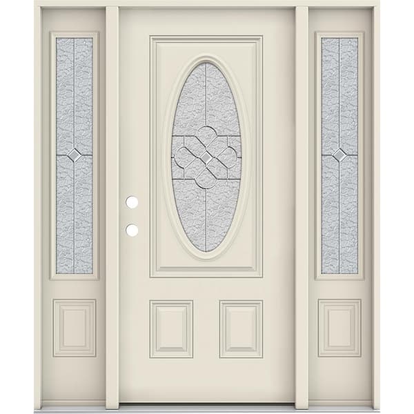 JELD-WEN 60 in. x 80 in. Right-Hand 3/4 Oval Brevard Decorative Glass Primed Fiberglass Prehung Front Door w/Sidelites