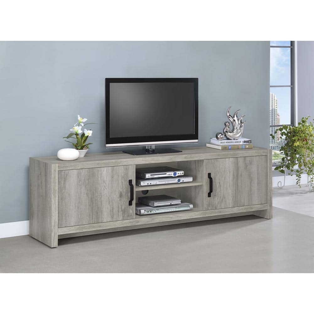 Gray Driftwood 71" TV Console with Cabinets