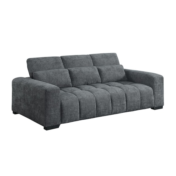 Best Quality Furniture Lena 46 in W. Straight Arm Chenille Fabric Rectangle 3 Seater Sofa in. Dark Grey Color