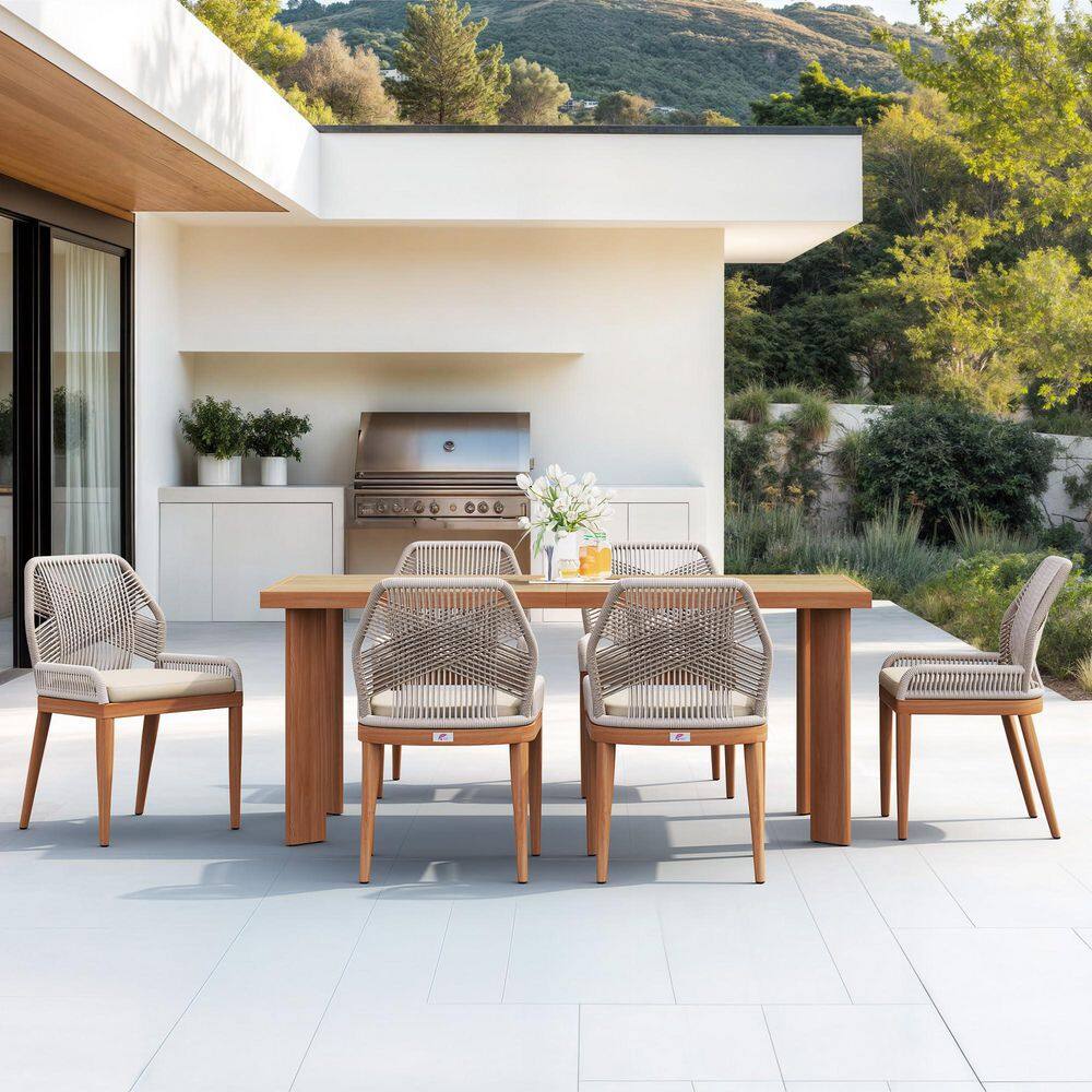 7-Piece Aluminum Outdoor Dining Set grey Patio Furniture Set Wicker Table and Chairs with Cushions price history on PriceWatchPro