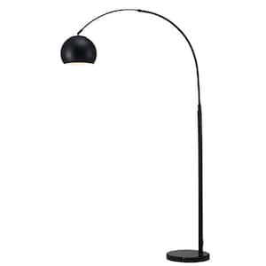 70 in. Arcing Modern Floor Lamp in Black and Marble with Rotating Shade