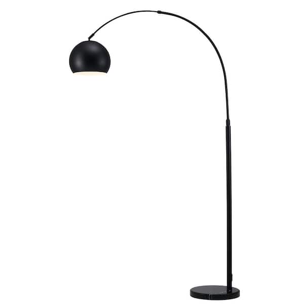 Merra 70 in. Arcing Modern Floor Lamp in Black and Marble with Rotating Shade