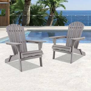 Outdoor Patio Foldable Wood Lounge Adirondack Chair in Gray (Set of 2)
