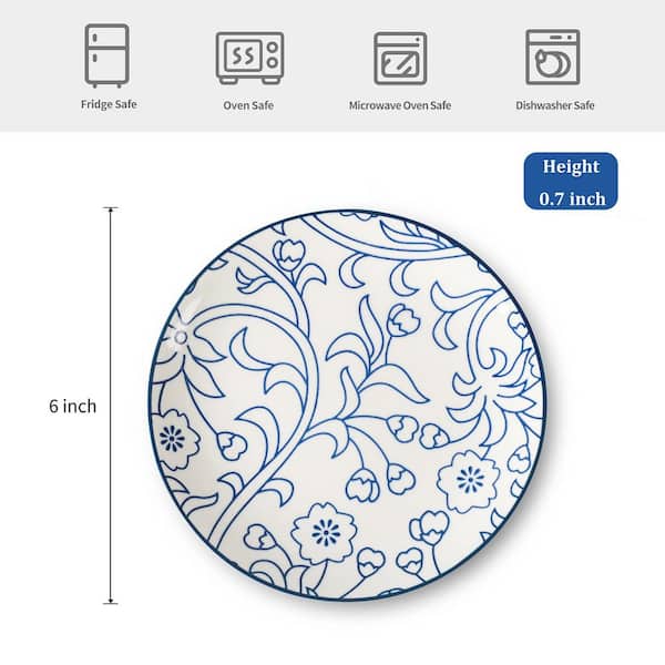 Numhew Vintage Blue Ceramic 6 fl. oz. Dessert Plates Set of 6, 6