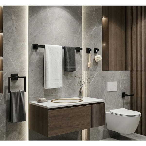 5-Piece Bathroom Hardware Accessories Set Towel Bar Set Wall Mounted Stainless Steel in Black