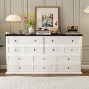 12-Drawer White Wood Dresser Storage Cabinet Vintage Style 31.5 in. H x 61 in. W x 15.7 in. D