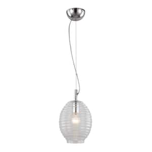 1-Light Polished Chrome Mini Pendant Light Fixture with Clear Beehive Glass Shade