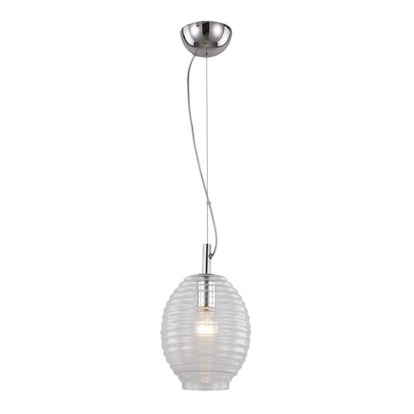Bel Air Lighting 1-Light Polished Chrome Mini Pendant Light Fixture with Clear Beehive Glass Shade