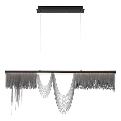 Tenda 60-Watt Integrated LED Painted Brushed Black Chandelier with Black Dainty Metal Chain Shade