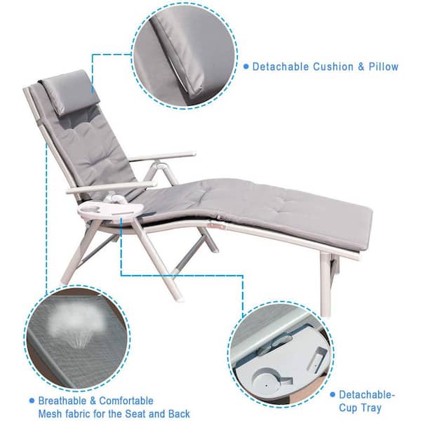 cenadinz Aluminum Outdoor Lounge Chair with Grey Cushion
