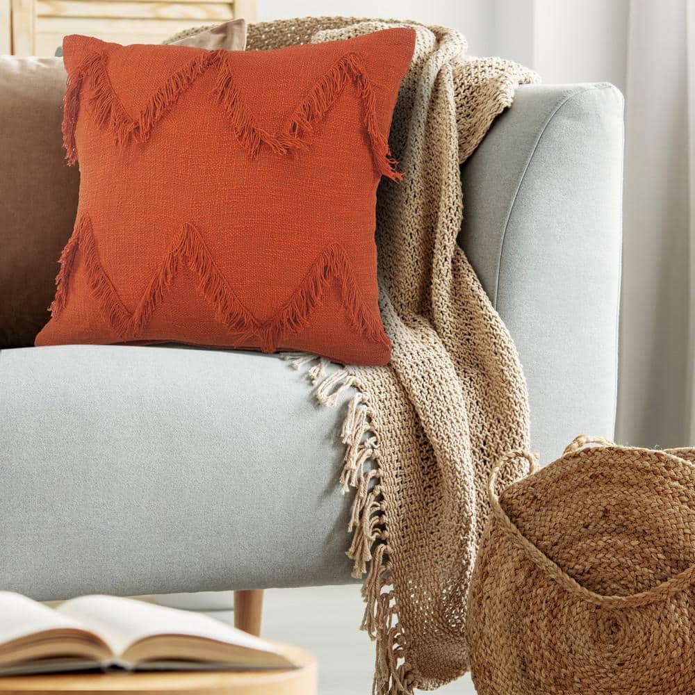 Cinnamon Chevron Shag Square Throw Pillow, 20" x 20"