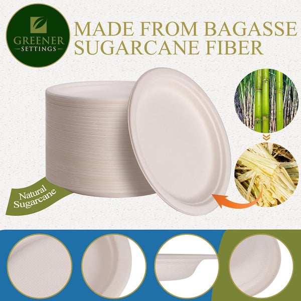 GreenElevate Paper Plates 9 inch, Compostable Plates 125 PACK 100%  Sugarcane fib