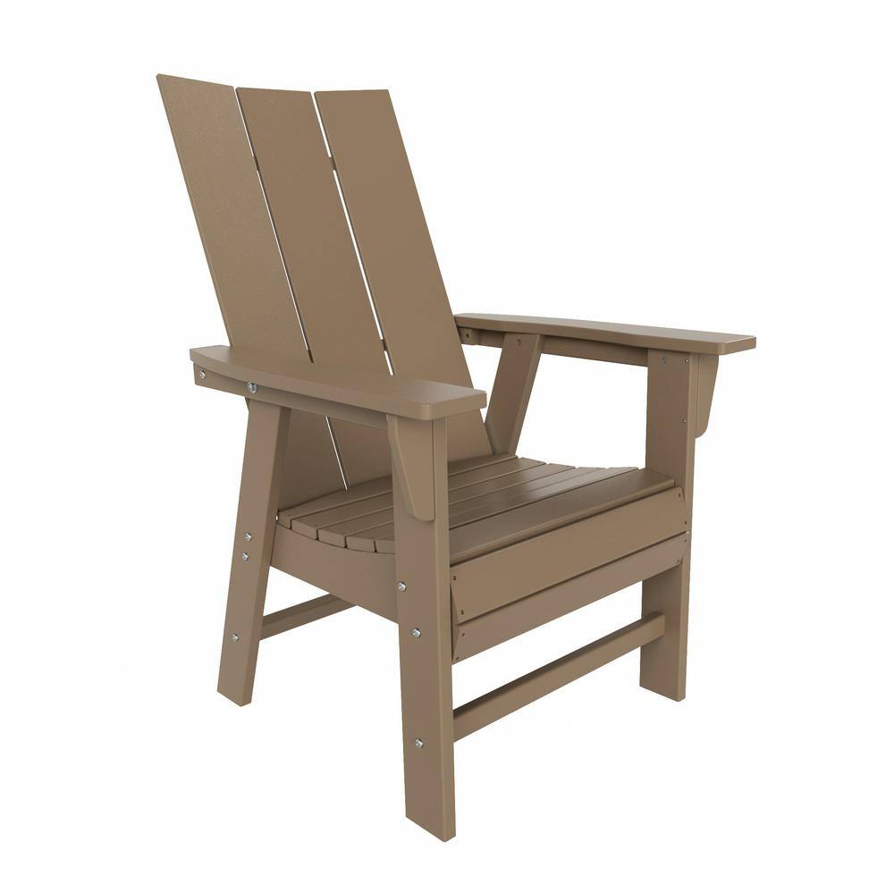 Shoreside Outdoor Patio Fade Resistant HDPE Plastic Adirondack Style Dining Chair with Arms in Weathered Wood price history on PriceWatchPro