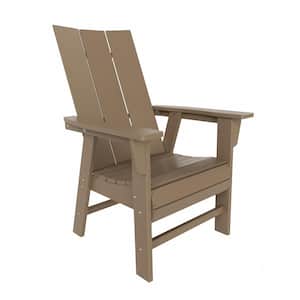 Shoreside Outdoor Patio Fade Resistant HDPE Plastic Adirondack Style Dining Chair with Arms in Weathered Wood