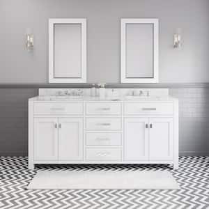72 in. W x 21 in. D Vanity in White with Marble Vanity Top in Carrara White and Chrome Faucets