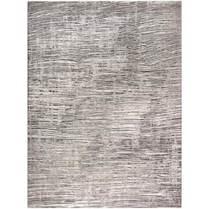Eco-Friendly Ivory Grey 9 ft. x 12 ft. Abstract Contemporary Area Rug