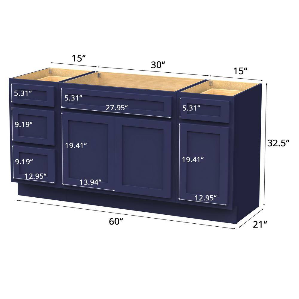 60-Inch Blue Plywood Freestanding Bath Vanity Cabinet