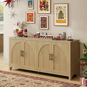 70 in. Modern Coastal Oak TV Stand Entertainment Center Fits TVs Up to 75 in. with 4-Arched Reeded Doors