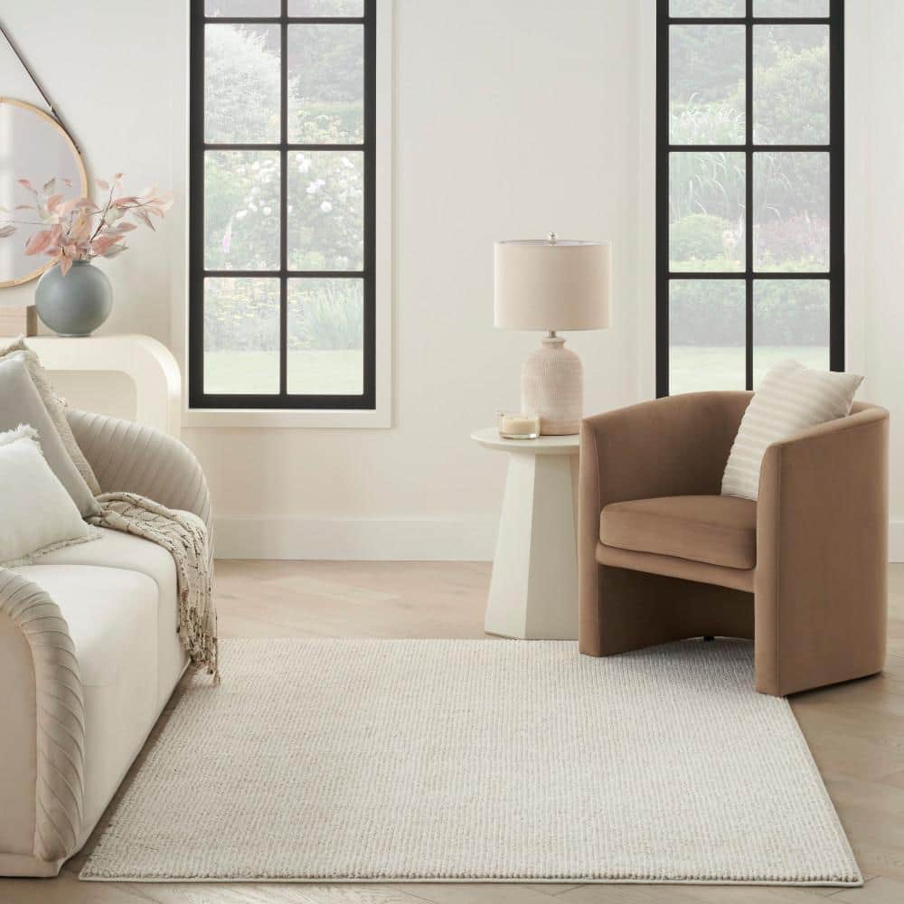 Ivory Beige Rectangular Synthetic 8' x 10' Easy Care Rug