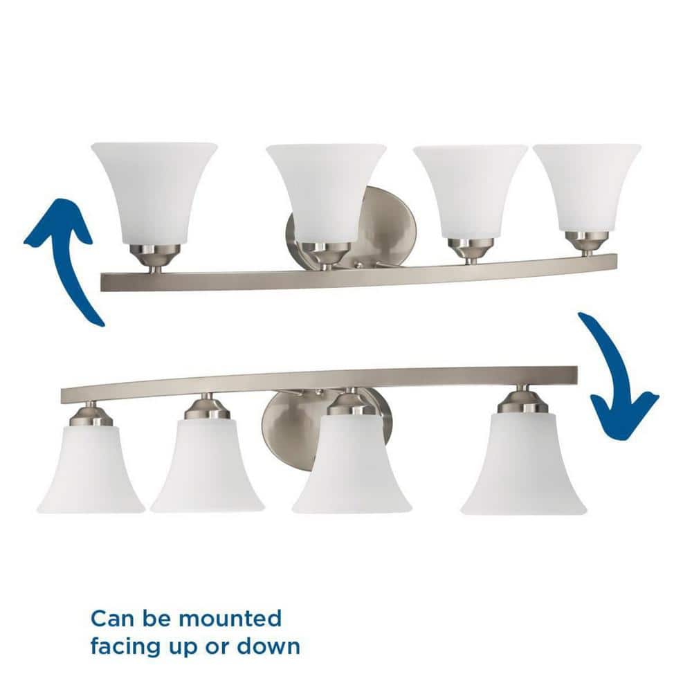 Brushed Nickel 4-Light Wall Sconce with Etched Glass Shades