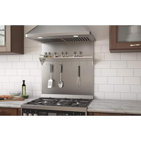 Ancona 30 in. x 30 in. Stainless Steel Backsplash with Shelf and Rack  PBS-1232 - The Home Depot