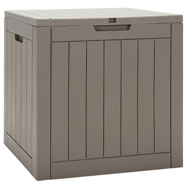 Costway 30 Gal. Deck Storage Box in Brown Container Seating Tools Organization Deliveries