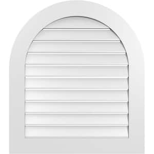30 in. x 34 in. Round Top White PVC Paintable Gable Louver Vent Functional