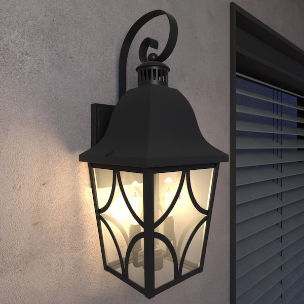 18 in. Black Outdoor Hardwired Wall Lantern Scone Exterior Wall Light Fixture with No Bulbs Included (1-Pack)
