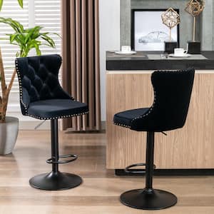 Modern Black Metal Adjusatble Seat Height from 25-33 in. Swivel Velvet Barstools Set of 2