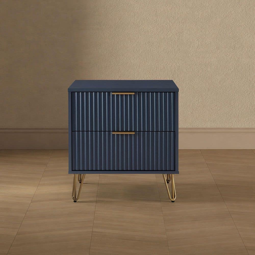 DUMBO Modern Midnight Blue 2-Drawer 20.07 in. W Nightstand with SNAP Assembly - Tool-Free, Effortless Setup