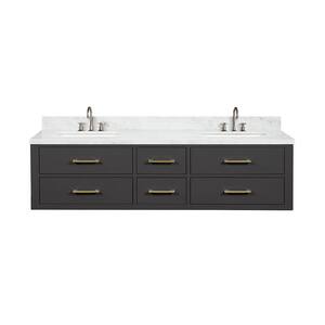 Sherman 72 in W x 22 in D Black Double Bath Vanity, Carrara Marble Top, and Faucet Set