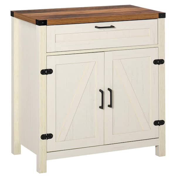HOMCOM White Industrial Storage Sideboard with-Drawer and Double Door Cabinet