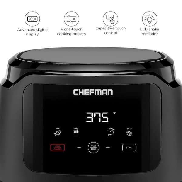 Chefman TurboFry 3.5 Liter Touch Screen Air Fryer Oven with Space Saving Flat Basket, Matte Black