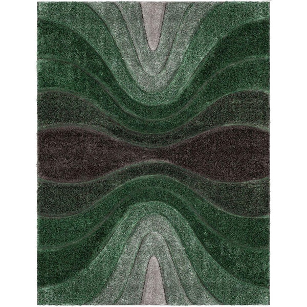 San Francisco Luz Modern Geometric Shag Hand-Carved, Green 5 ft. 3 in. x 7 ft. 3 in., Area Rug