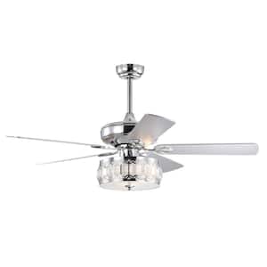 52 in. Indoor/Outdoor 3-Speeds Quiet Motor Chrome Crystal Ceiling Fan with Remote Control