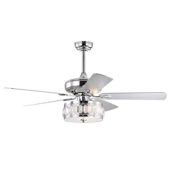 FIRHOT 52 in. Indoor/Outdoor 3-Speeds Quiet Motor Chrome Crystal Ceiling Fan with Remote Control