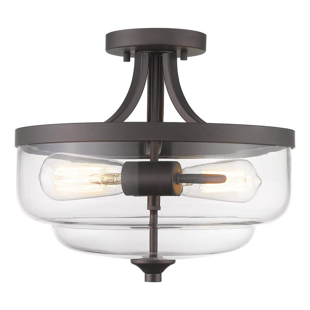 JAZAVA 13 in. 2Light Oil Rubbed Bronze Finish with Clear Glass Shade