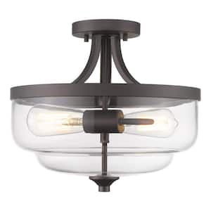 13 in. 2-Light Oil Rubbed Bronze Finish with Clear Glass Shade Semi Flush Mount ‎Ceiling Light
