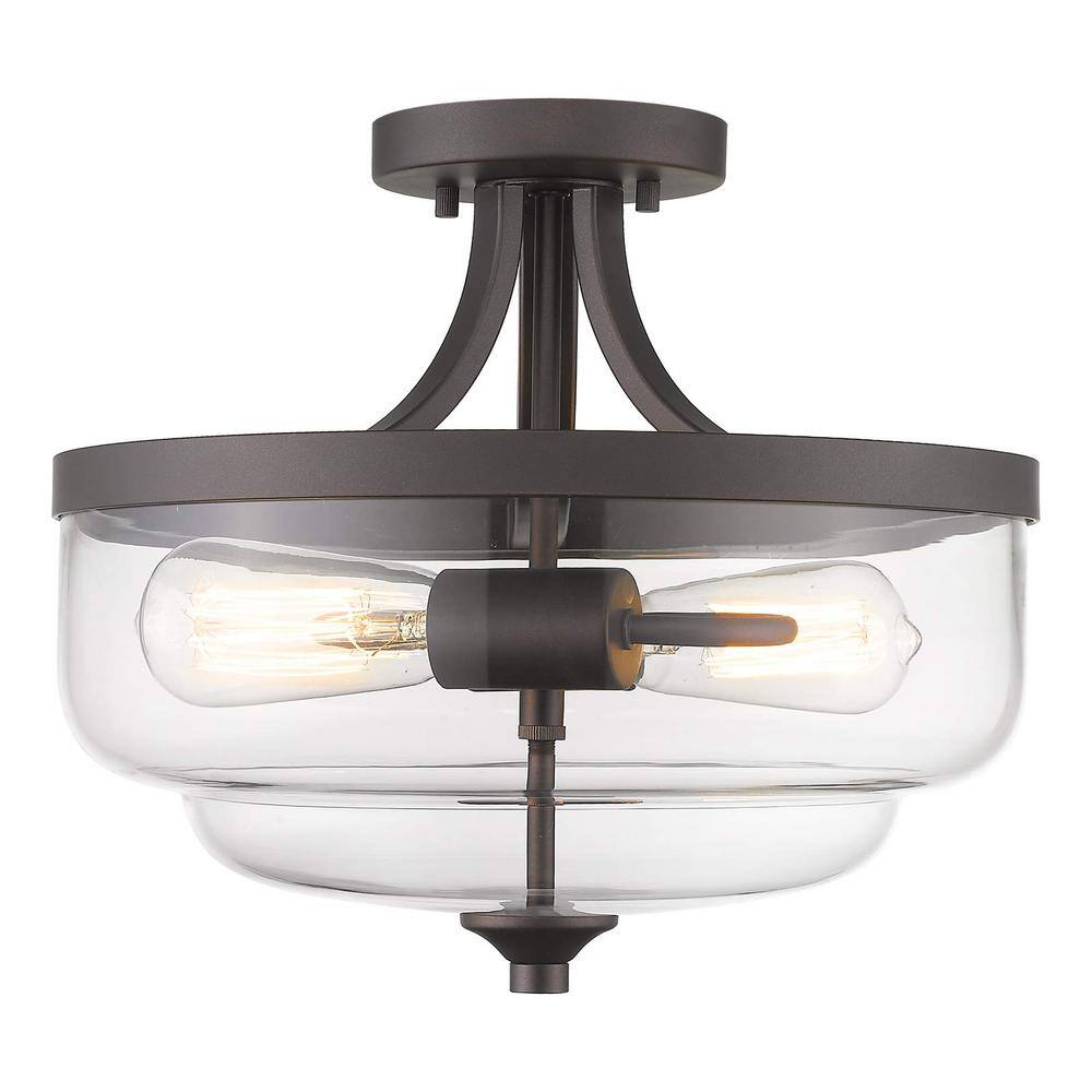 JAZAVA 13 in. 2-Light Oil Rubbed Bronze Finish with Clear Glass Shade ...