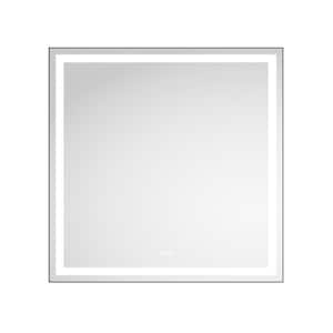 48 in. W x 48 in. H LED Light Square Frameless Wall Bathroom Vanity Mirror in Silver