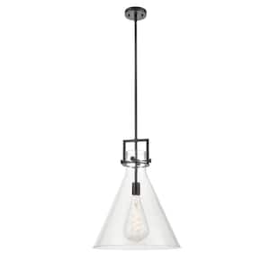 Newton Cone 1-Light Matte Black Shaded Pendant Light with Clear Glass Shade